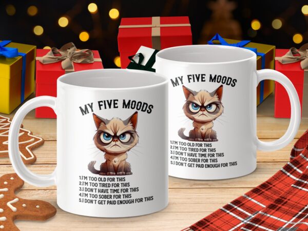 My Five Moods Humorous Cat Coffee Mug - Image 4