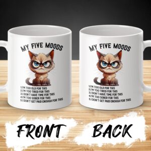 My Five Moods Humorous Cat Coffee Mug - Image 3