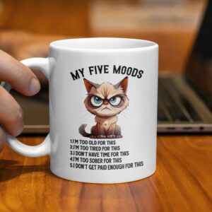 My Five Moods Humorous Cat Coffee Mug - Image 2