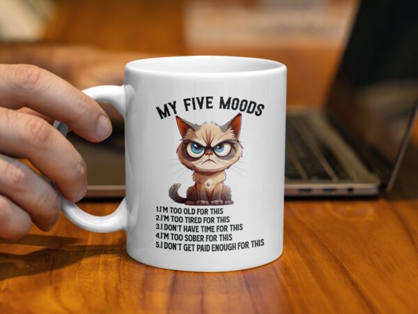 My Five Moods Humorous Cat Coffee Mug - Image 2