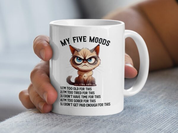 My Five Moods Humorous Cat Coffee Mug