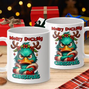 Funny Grumpy Merry Ducking Christmas Mugs - Image 4