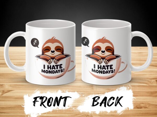 Sloth Saying I Hate Mondays Large Coffee Mug - Image 3