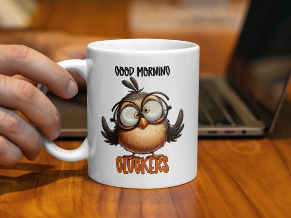 Good Morning Cluckers Funny Owl Coffee Mug - Image 2
